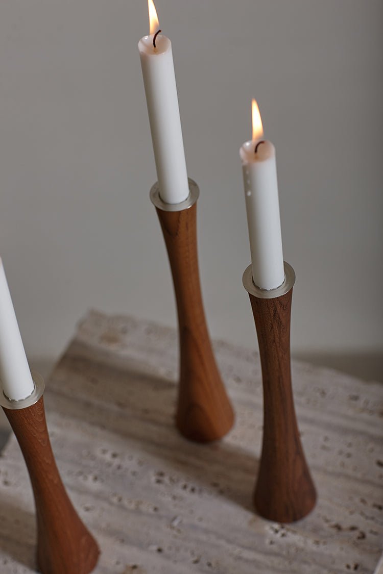 ALOTOF Handcrafted Teak Wood Pillar Candlestick Holder - ALOTOFBRASSERA