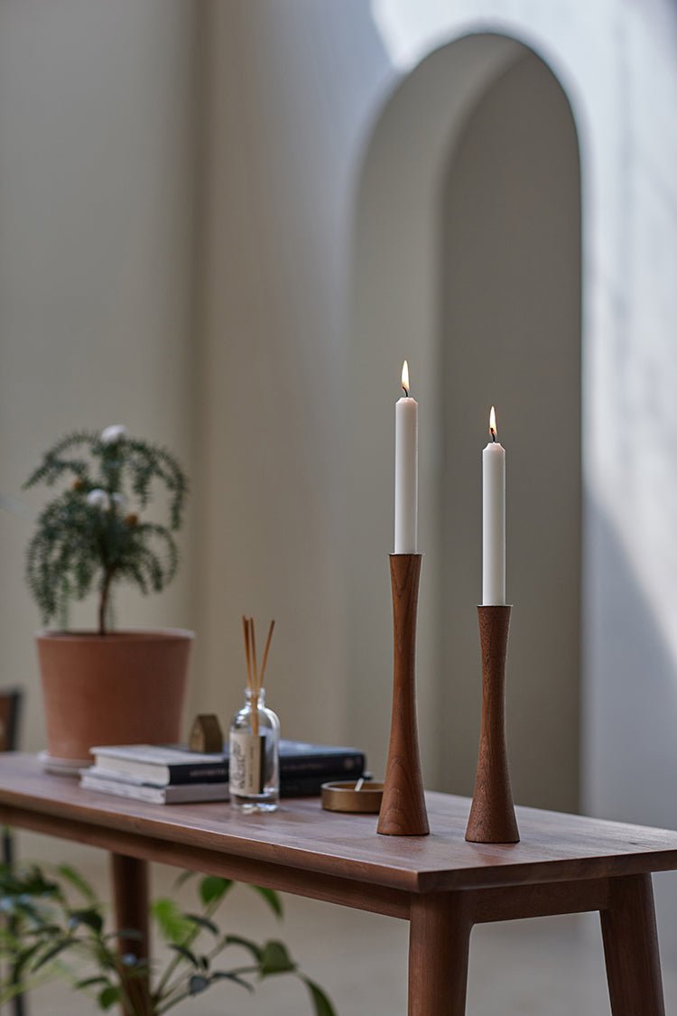 ALOTOF Handcrafted Teak Wood Pillar Candlestick Holder - ALOTOFBRASSERA