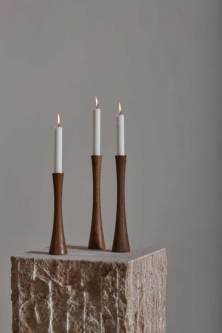ALOTOF Handcrafted Teak Wood Pillar Candlestick Holder - ALOTOFBRASSERA
