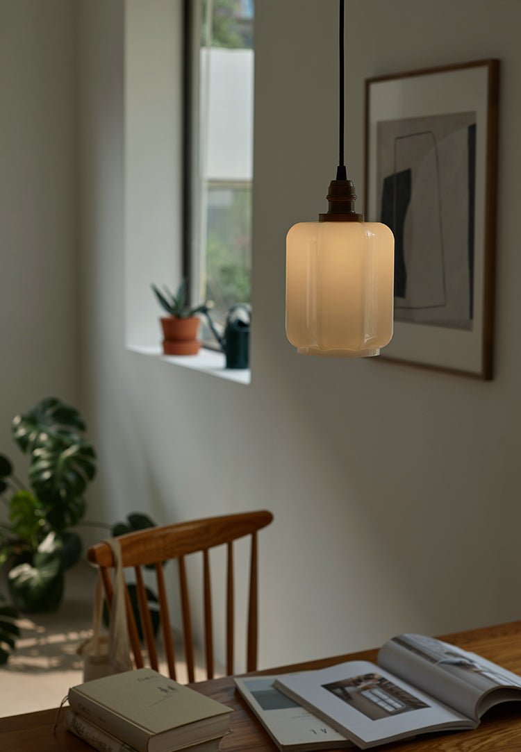 ALOTOF Milk Glass Lantern Pendant Lighting - ALOTOFBRASSERA