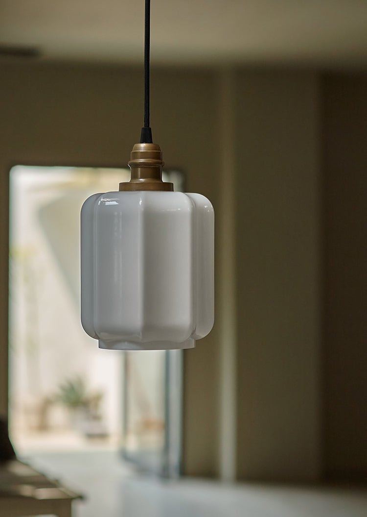 ALOTOF Milk Glass Lantern Pendant Lighting - ALOTOFBRASSERA