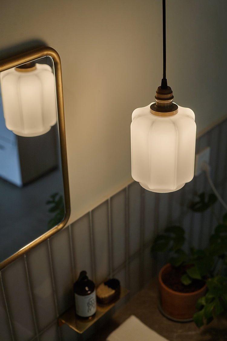 ALOTOF Milk Glass Lantern Pendant Lighting - ALOTOFBRASSERA