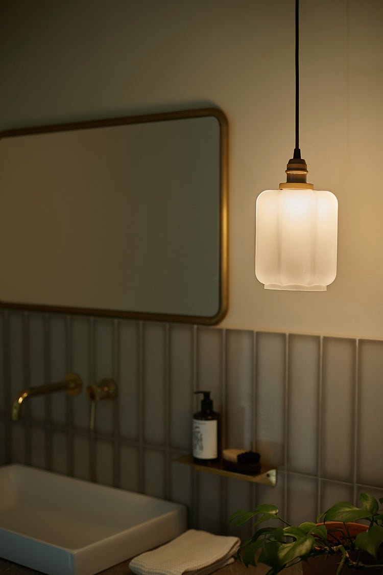 ALOTOF Milk Glass Lantern Pendant Lighting - ALOTOFBRASSERA