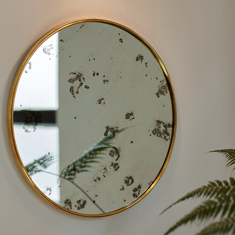 Antiqued Luxury Brass Circle Wall Mirror