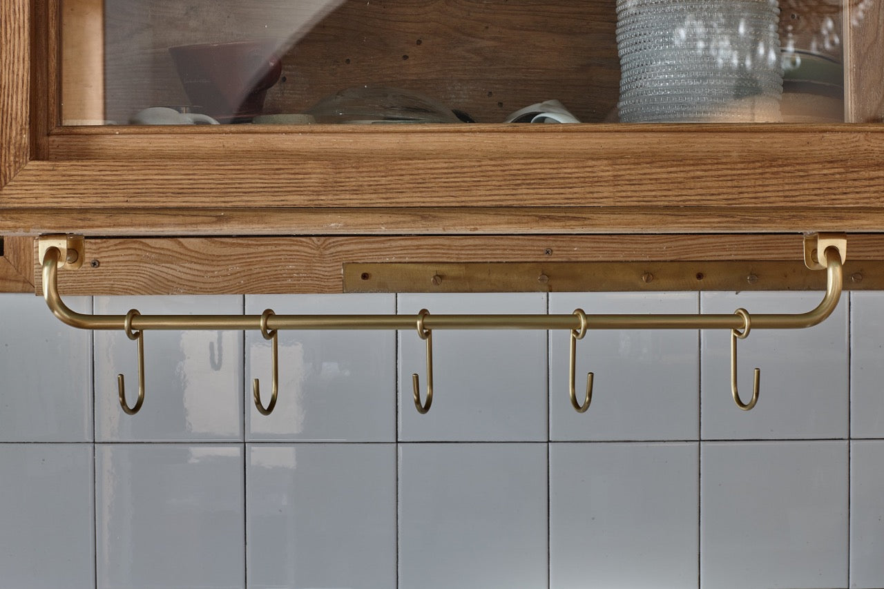 Rustic Solid Brass Kitchen Utensil Rail