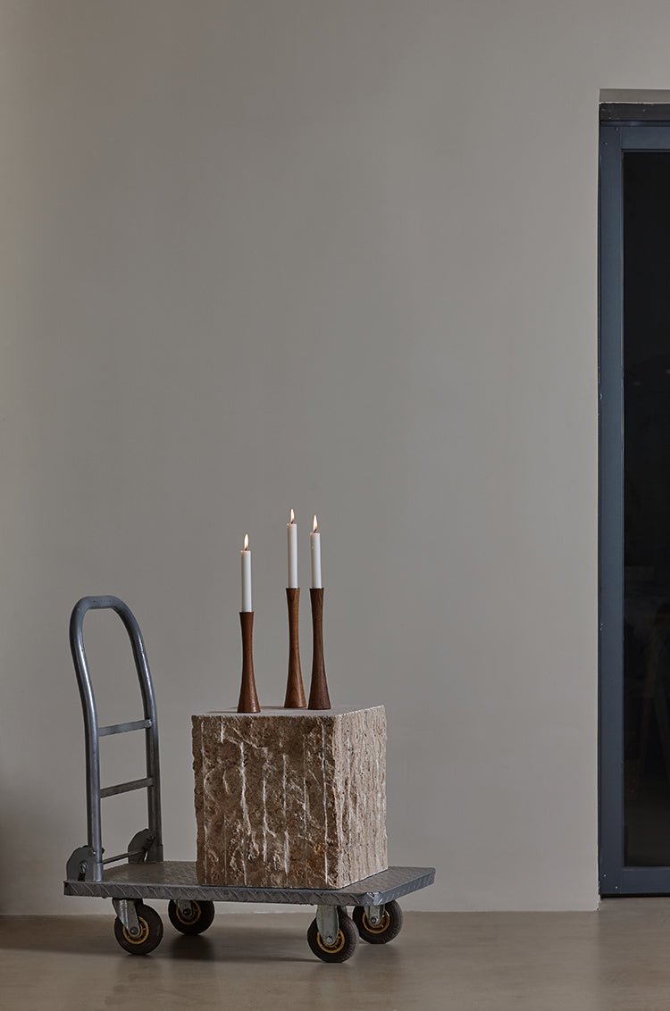 ALOTOF Handcrafted Teak Wood Pillar Candlestick Holder - ALOTOFBRASSERA