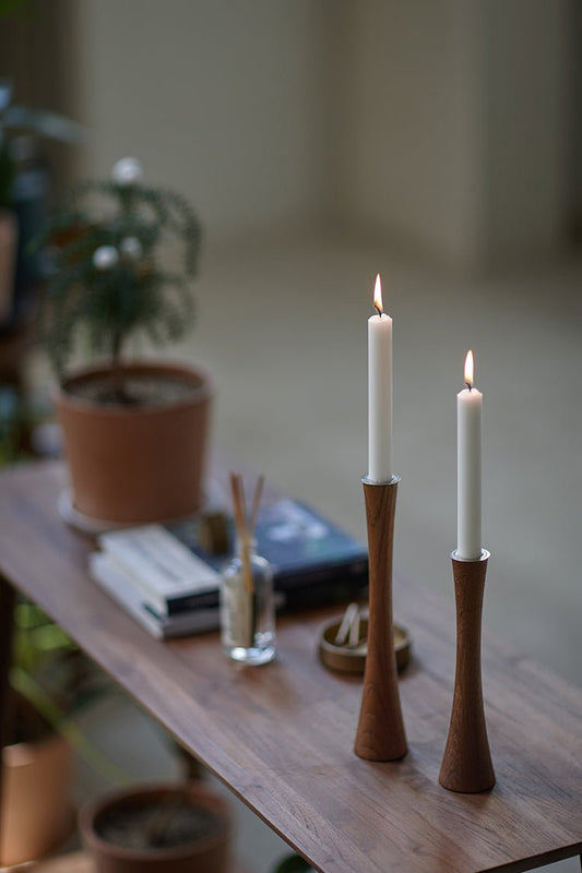 ALOTOF Handcrafted Teak Wood Pillar Candlestick Holder - ALOTOFBRASSERA