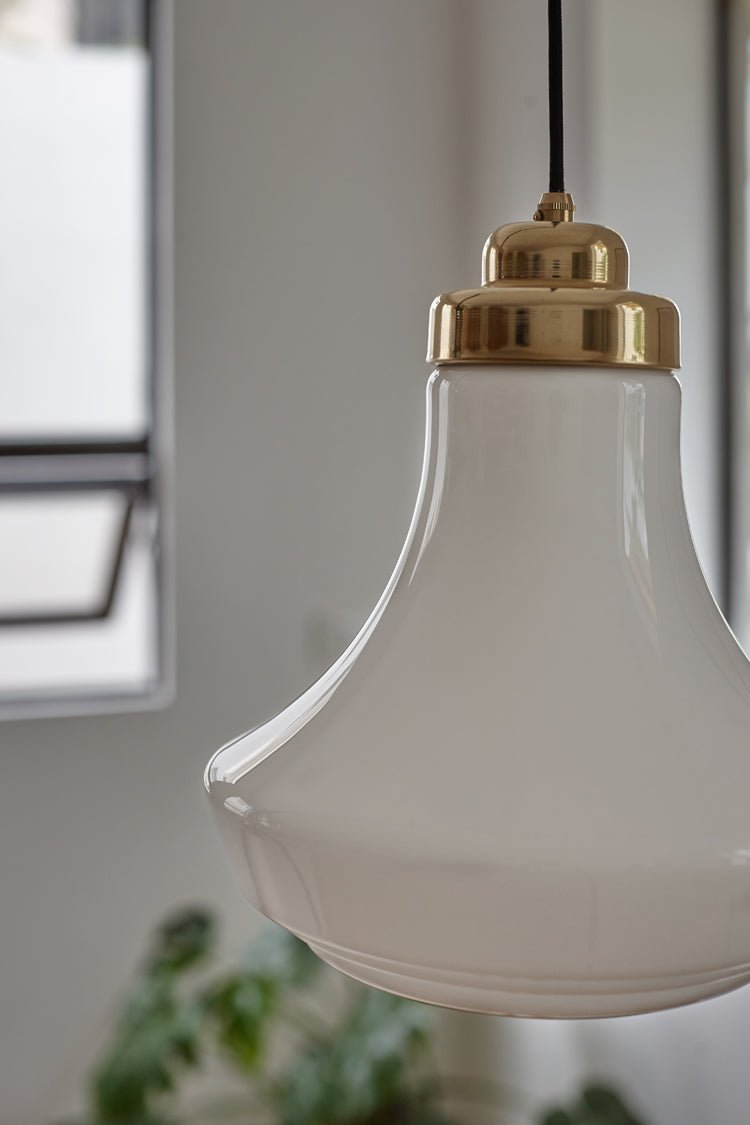 ALOTOF Milk Glass & Brass Vintage Style Pendant Light - Elegant Ceiling Fixture - ALOTOFBRASSERA