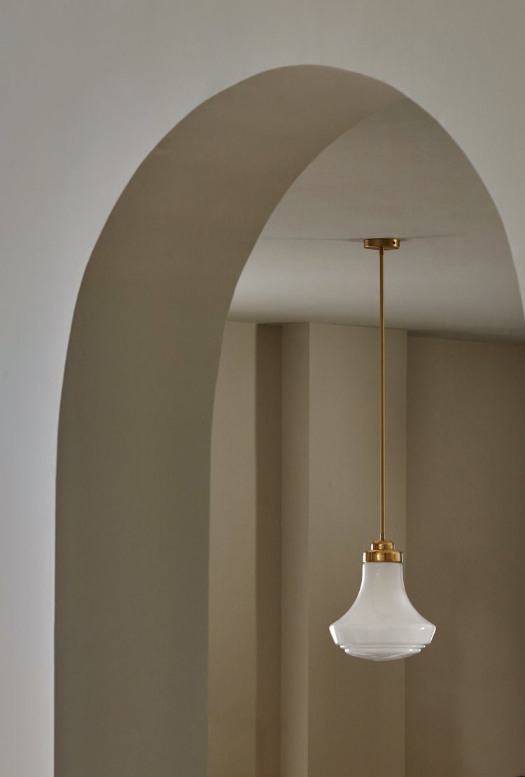 ALOTOF Milk Glass & Brass Vintage Style Pendant Light - Elegant Ceiling Fixture - ALOTOFBRASSERA