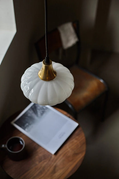 ALOTOF Milk Glass Oval Pendant Light - Pumpkin Ceiling Light Fixture - ALOTOFBRASSERA