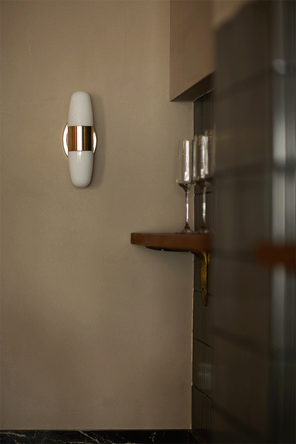 Double-headed Vintage-Style Milk Glass and Solid Brass Wall Sconce by ALOTOF - ALOTOFBRASSERA