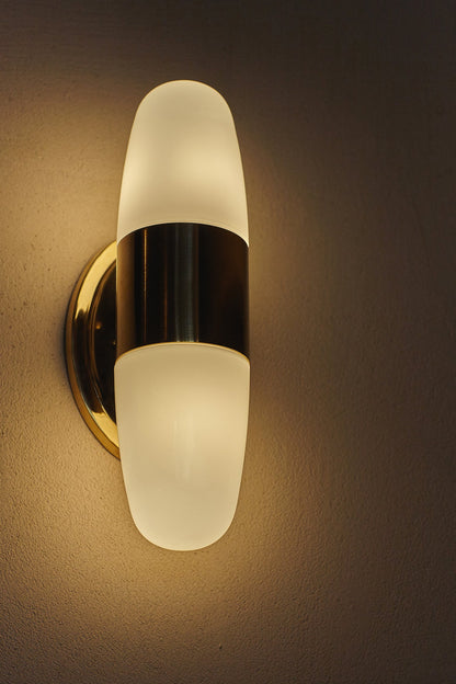 Double-headed Vintage-Style Milk Glass and Solid Brass Wall Sconce by ALOTOF - ALOTOFBRASSERA