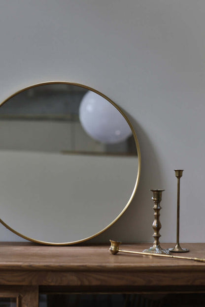 Handmade Minimalist Round Brass Frame Wall Mirror - ALOTOFBRASSERA