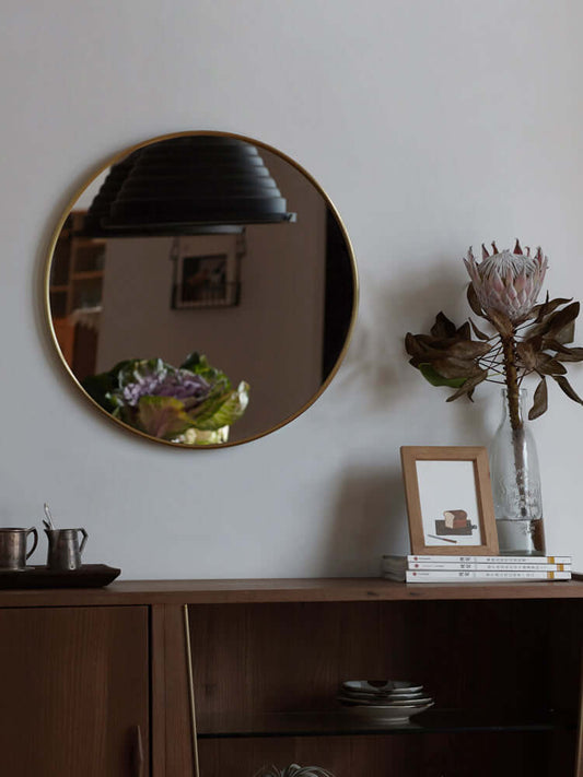 Handmade Minimalist Round Brass Frame Wall Mirror - ALOTOFBRASSERA